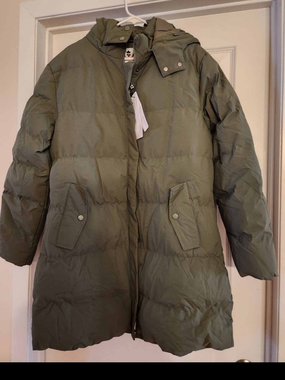 Women's Olive Green Quilted Hooded Puffer Coat